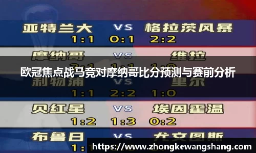 欧冠焦点战马竞对摩纳哥比分预测与赛前分析